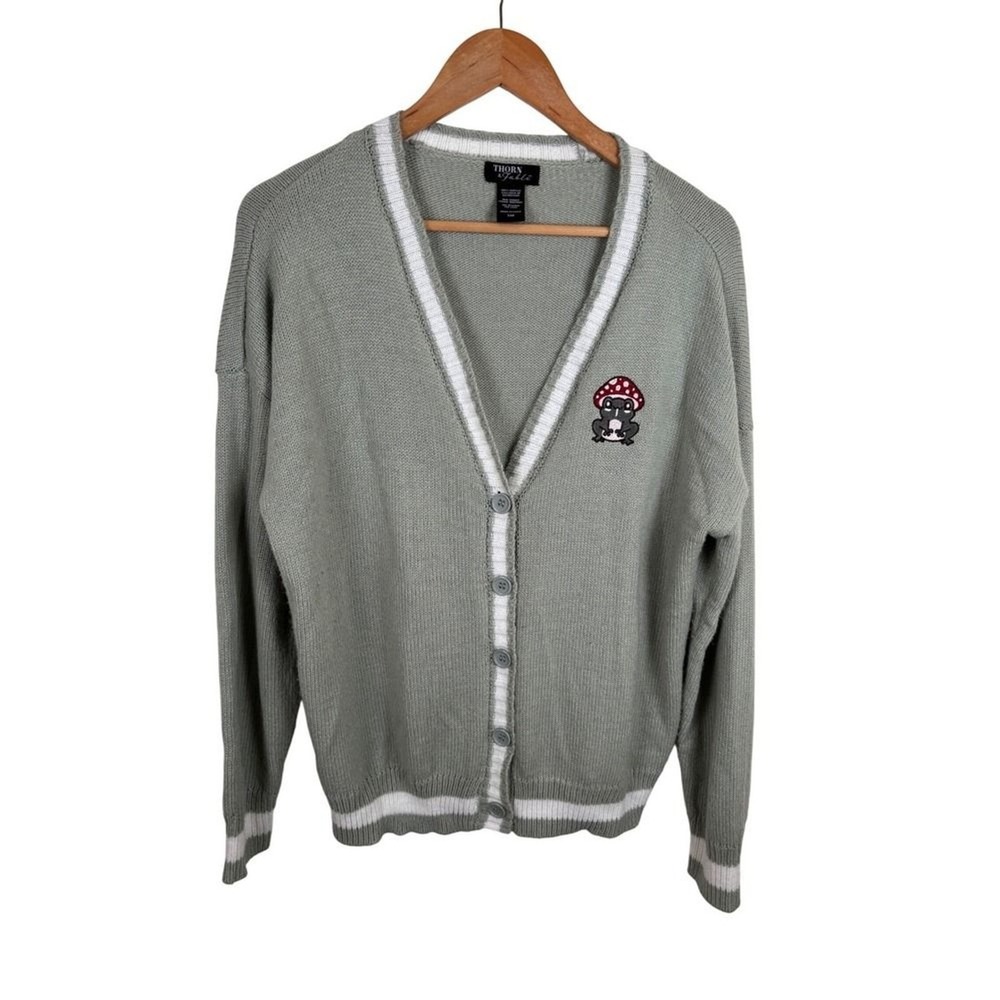 Thorn & Fable Small‎ Frog Mushroom Cardigan Sweater Knit Button Up Boyfriend